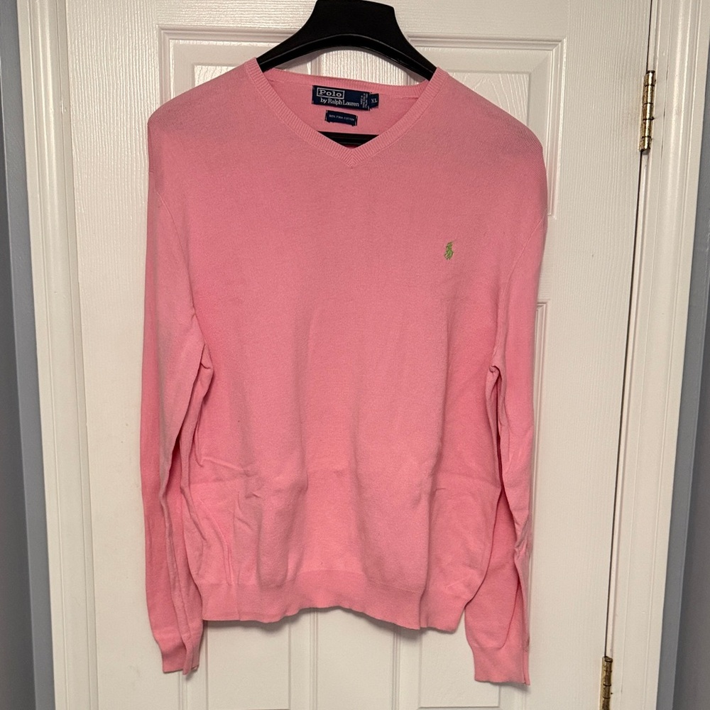 Polo by Ralph Lauren Men's Pink V-Neck Sweater